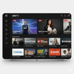 Canais de TV exibidos em tela cheia com interface moderna